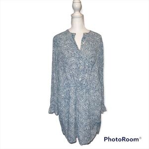 Gap Blue & White Tribal Paisley Long Sleeve Midi Dress Size Medium